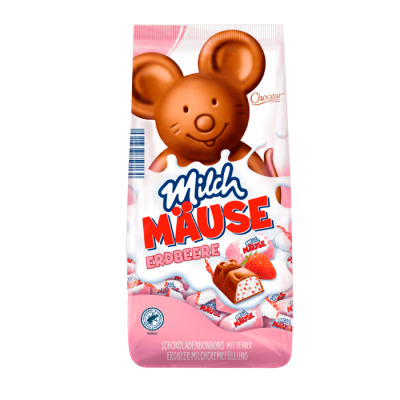Шоколадные конфеты Choceur Milch Mause Erdbeere с молочным кремом и клубникой 210г (1519) - вид 1 миниатюра