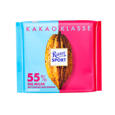 Шоколад Ritter Sport молочный с увеличенным содержанием какао 55% 100 г (1598)